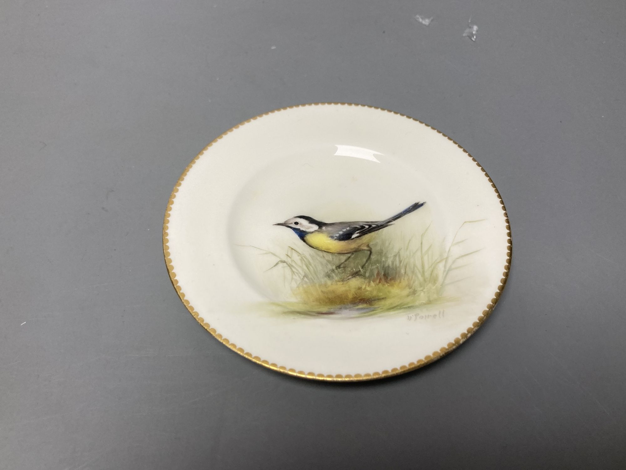 A Hadley's Worcester pot pourri vase, plate painted by Powell and Locke Worcester vase, tallest 13cm
